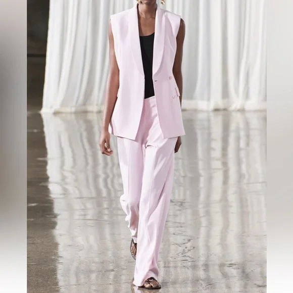 ZARA 2 PIECES MATCHING SET TIED BELTED VEST AND SIDE ZIP FLOWY PANTS - Picture 14 of 16